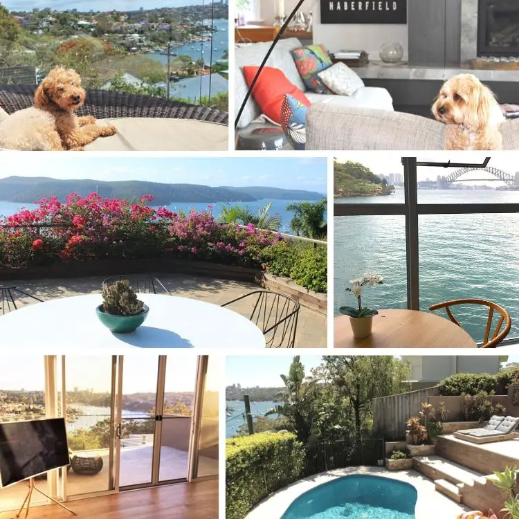 A montage of paid house sits in luxury Sydney homes, taken by professional house sitter and travel blogger, Lisa Bull.