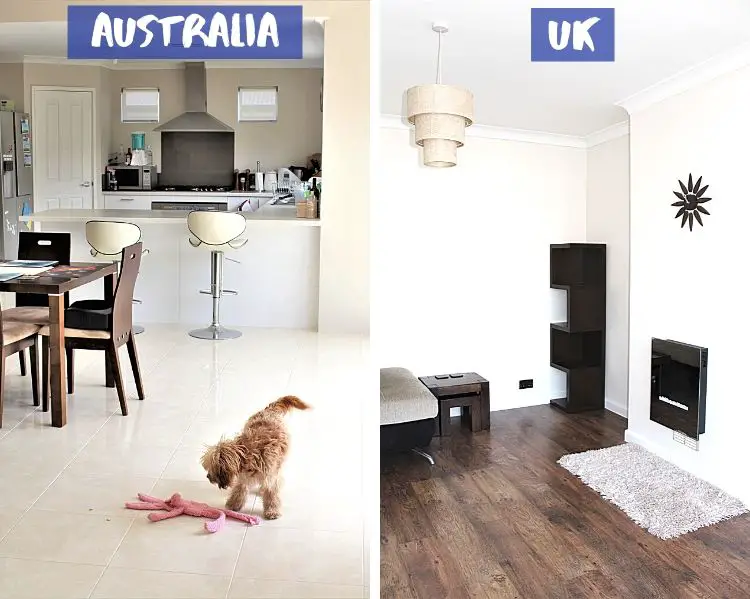 An open-plan house in Australia compared to a British house with separate living areas and rooms.