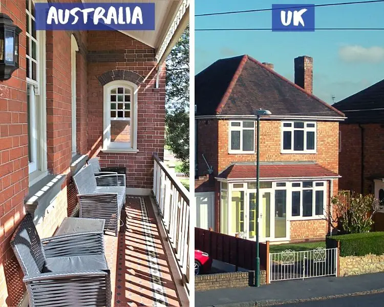 Design differences between UK homes compared to Australian: veranda vs porch.