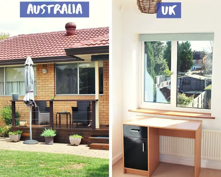 Windows on a house in Australia compared to double-glazed windows in the UK.
