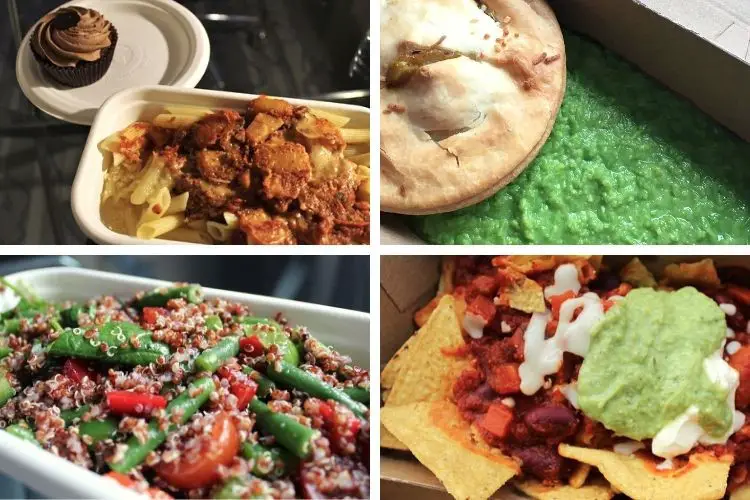 Hotel quarantine Australia food: a montage of meals during one resident's stay. Pasta bolognese, pie and mushy peas, nachos with chilli and quinoa salad.