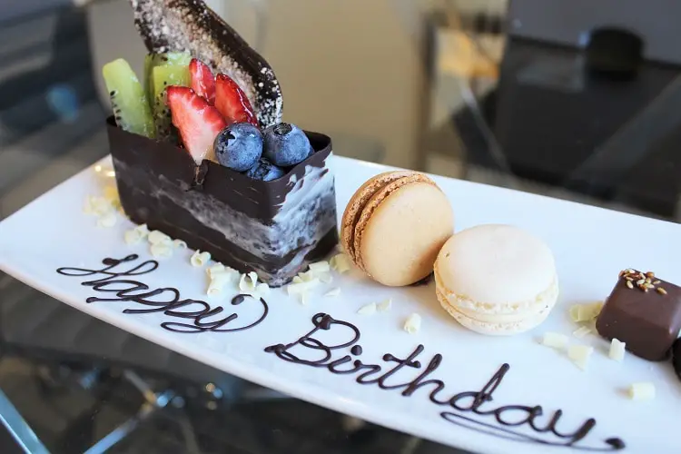 A birthday cake platter from Sydney Marriott hotel.