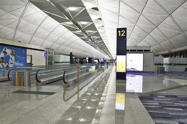 An empty Hong Kong Airport in July 2020 because of reduced passengers flying during Covid-19.