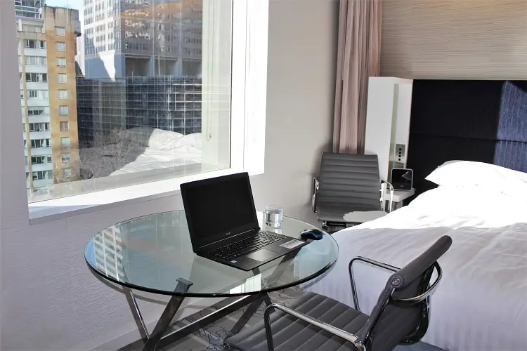 A city view room at Sydney Harbour Marriott during hotel quarantine.