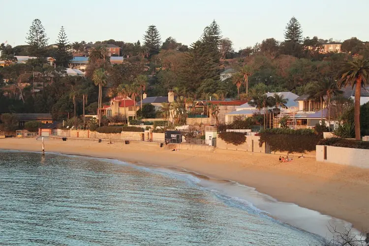 Camp Cove Beach in Watsons Bay at sunset, one of the most popular of the many Eastern Suburbs beaches in Sydney.