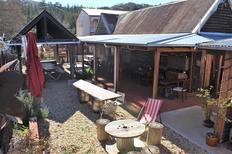 Outdoor seating at a pub in Sofala NSW, Australia.
