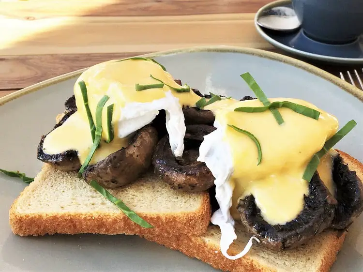 Eggs benedict at The Burrow cafe in Orange, Australia.