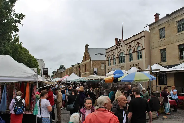 Bustling Salamanca Markets in Hobart.