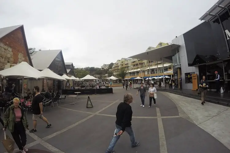 Shoppers at Salamanca Square, Hobart.