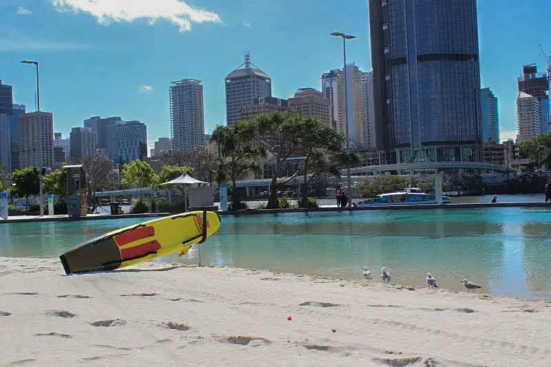 South Bank beach and lagoon across from the city in Brisbane.