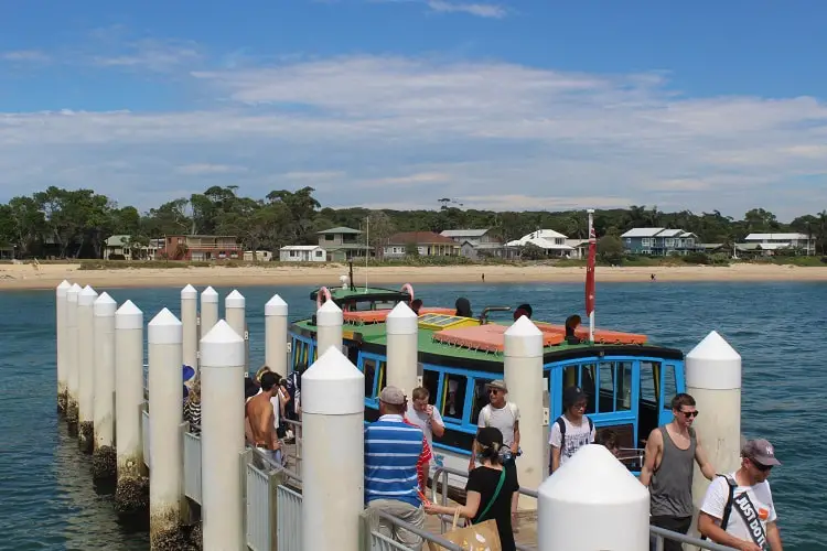 Passengers disembarking the vintage ferry in Bundeena from Cronulla.