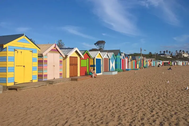 The famous painted beach huts at Brighton Beach, Melbourne.