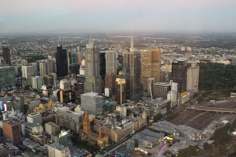 Melbourne CBD viewed from the elevated Eureka SkyDeck.