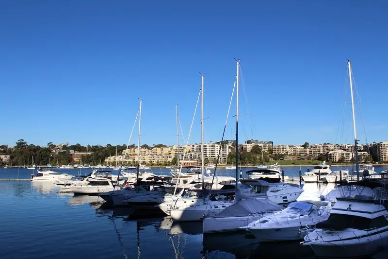 Sunny weather and blue sky at Birkenhead Marina, Sydney.