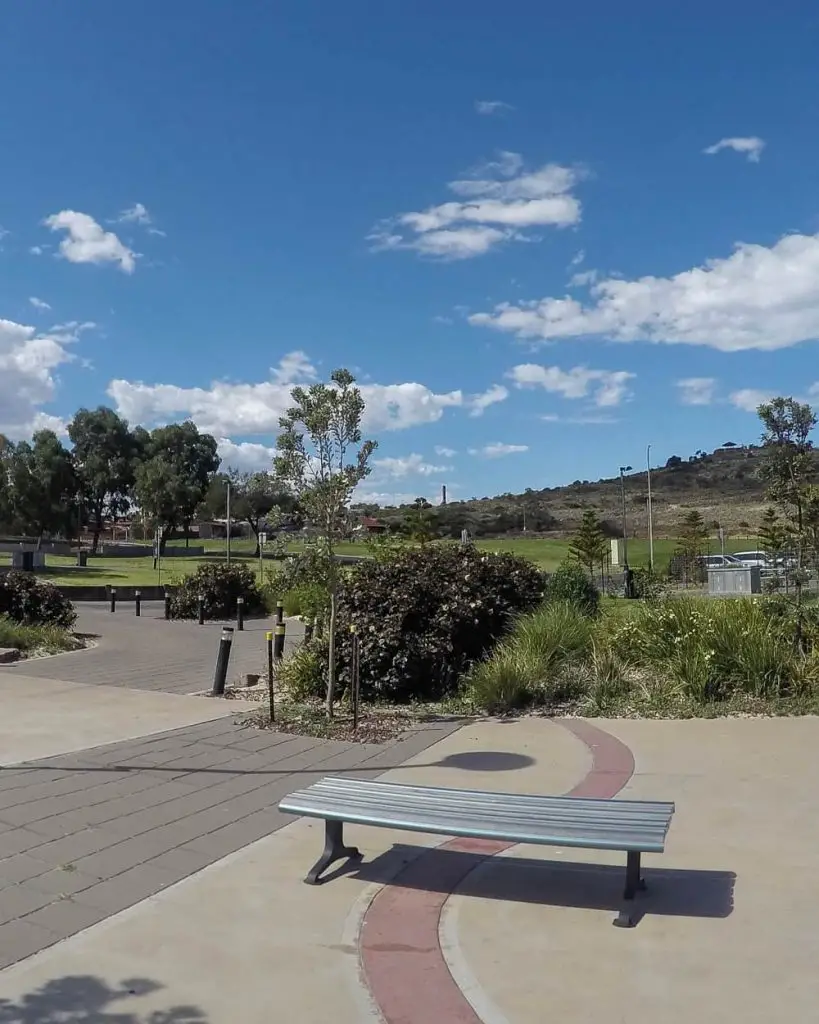 Ada Ryan Gardens in WHyalla, SA, with Hummock Hill in the background.