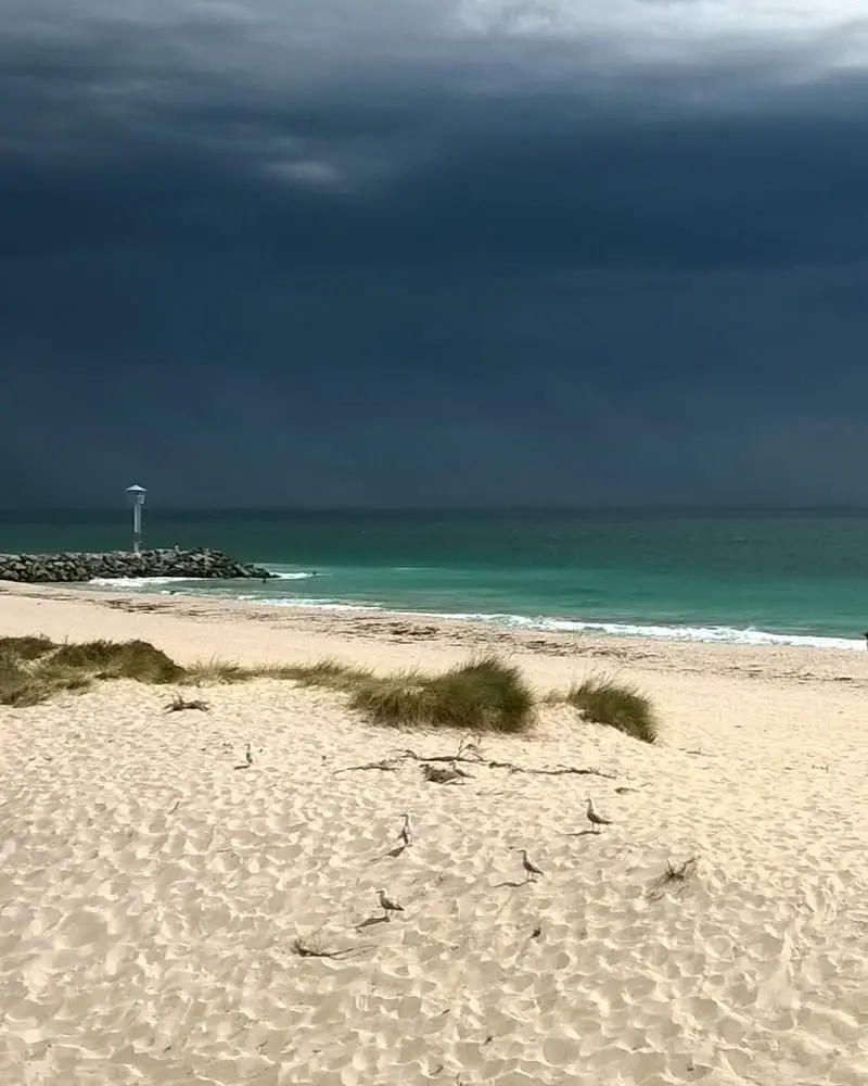 Dark clouds over City Beach in Perth wintertime.