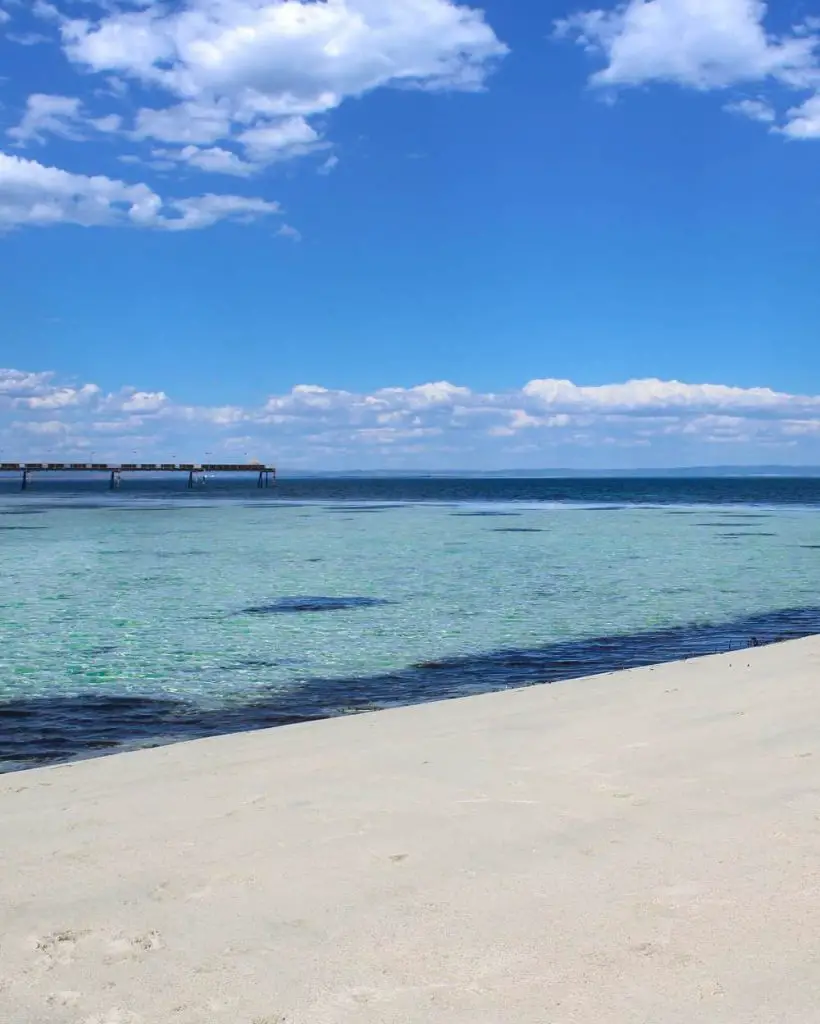 Gorgeous clear turquoise ocean and white sand in Whyalla, South Australia.