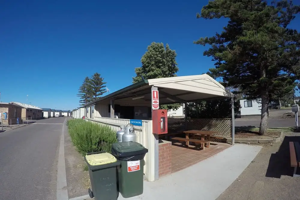 The small camp kitchen at Whyalla Foreshore Discovery Parks.