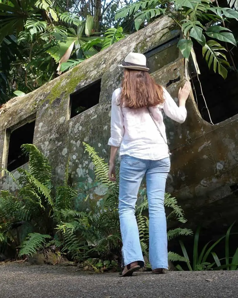 Blogger Lisa Bull discovering the Kuranda plane wreck in Cairns, Queensland.