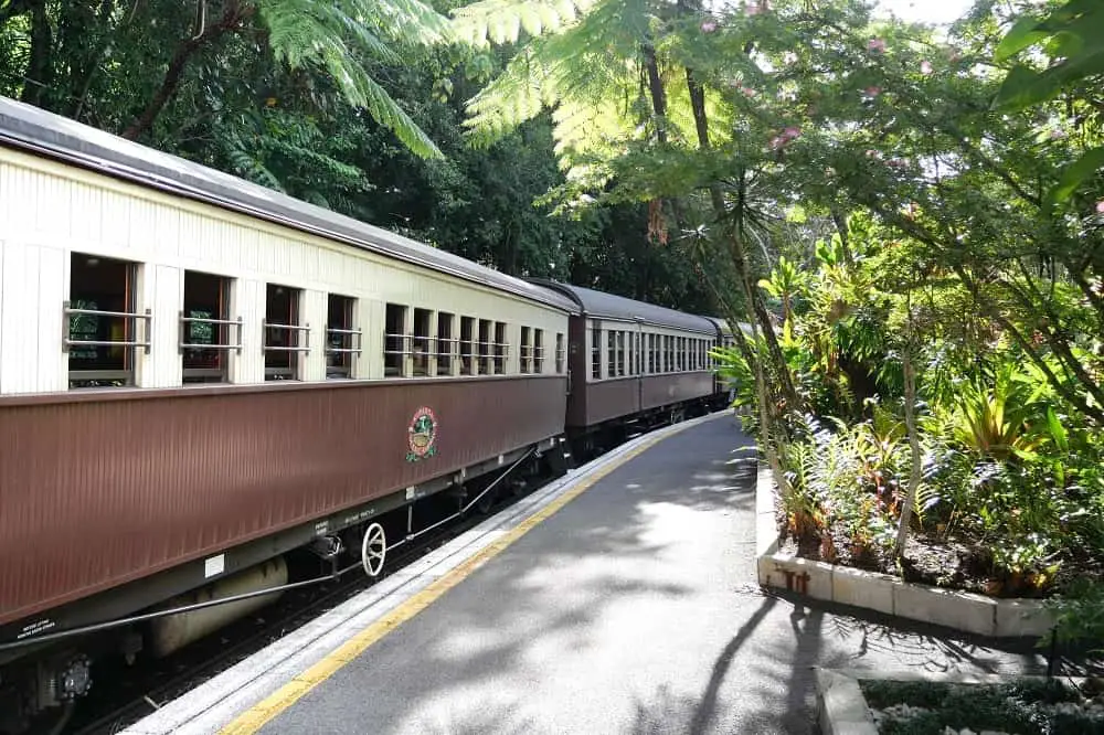 Boarding the Kuranda Scenic Railway train at Kuranda Station back to Cairns.