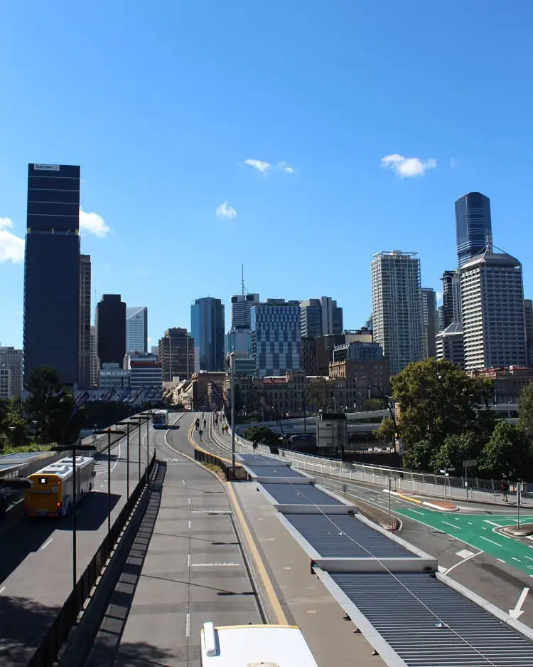 Tall buildings in Brisbane CBD on a sunny day.