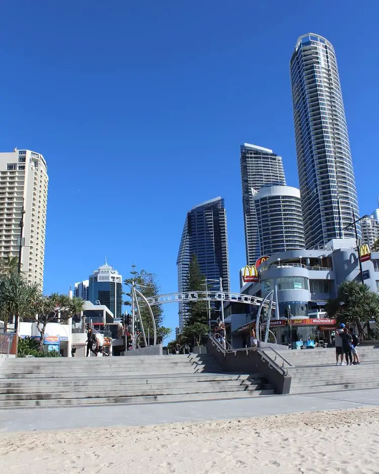 Surfers Paradise sign at the beach, Gold Coast, Queensland.