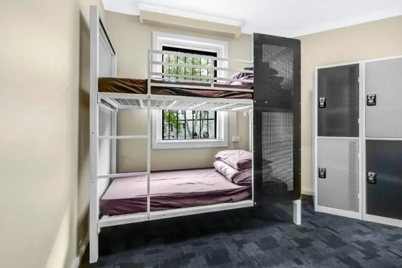 Bunk beds in newly renovated hostel, Mad Monkey Downtown in Kings Cross, Sydney, Australia.