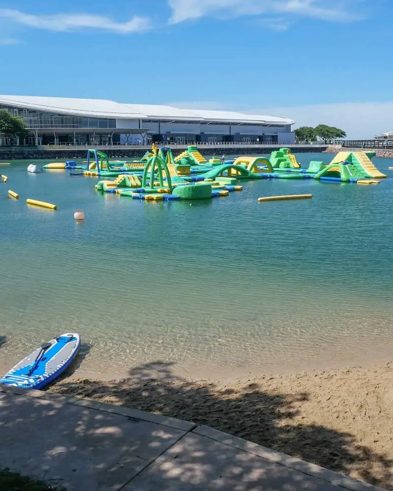 Inflatables on the water at Darwin Aqua Park Challenge.