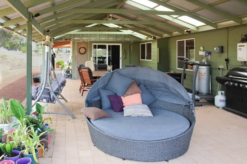 Enormous patio area outside a large rural home on a house and pet sit in Western Australia.