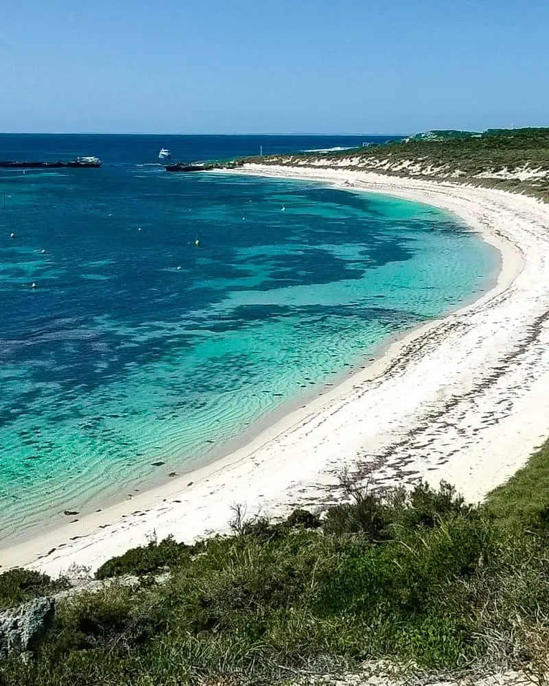 Beautiful white beach and turquoise ocean at Rottnest Island, Western Australia.