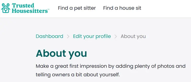 About you section of a Trusted Housesitters profile.