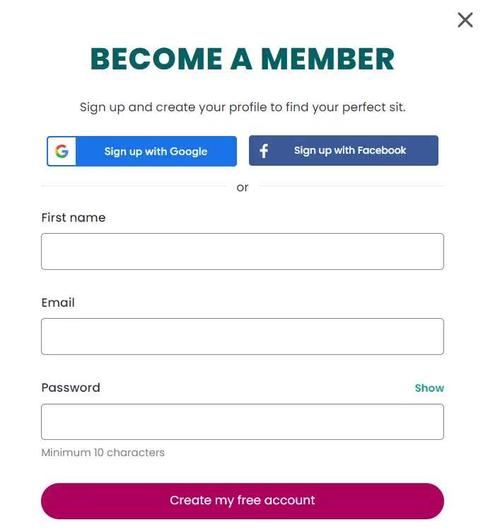 Joining form to fill in after using a Trusted Housesitters coupon code.