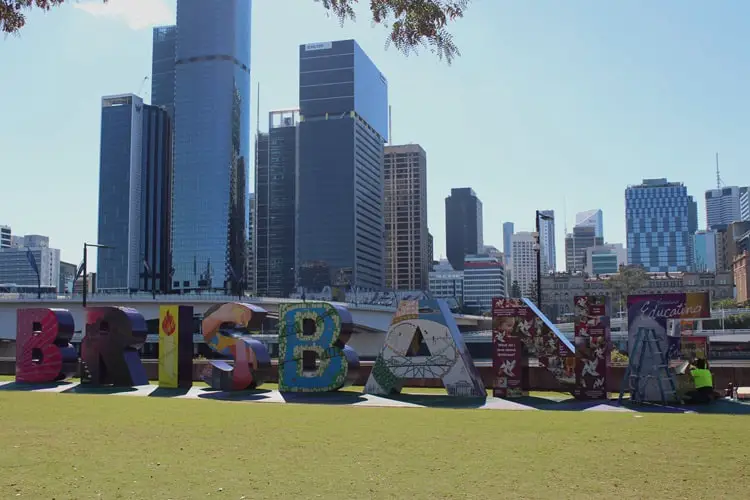 The Brisbane sign on a sunny day at South Bank, Brisbane, Australia.